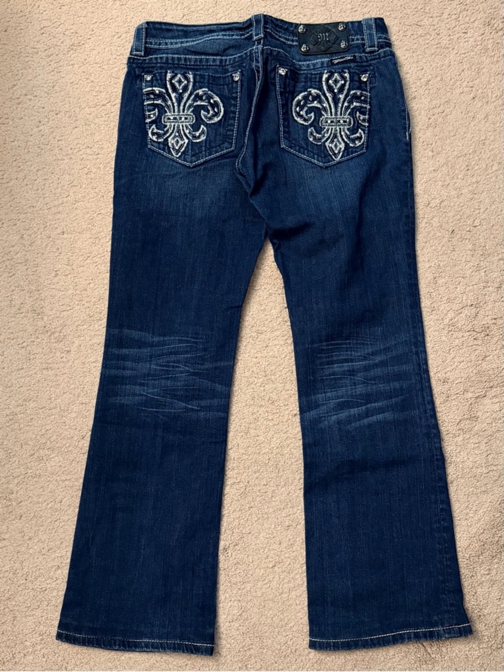 Miss Me Dark Blue Boot Cut Jeans with Embroidered Pocket - Picture 2 of 7